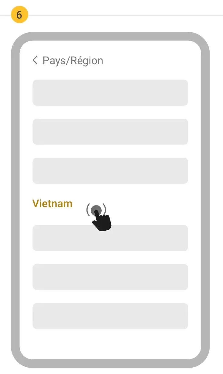 Étape 6 : Sélectionnez l’un des pays suivants : Vietnam, Mongolie