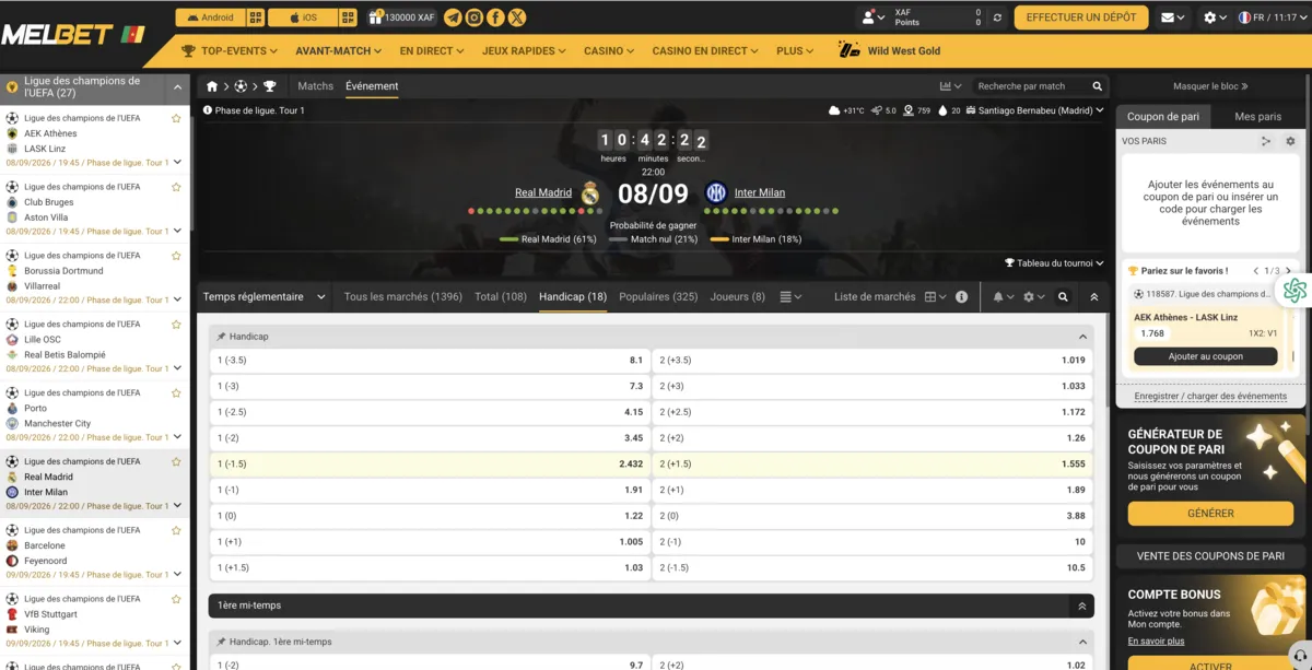 Différents types de handicap disponibles sur Melbet : handicap européen et asian handicap